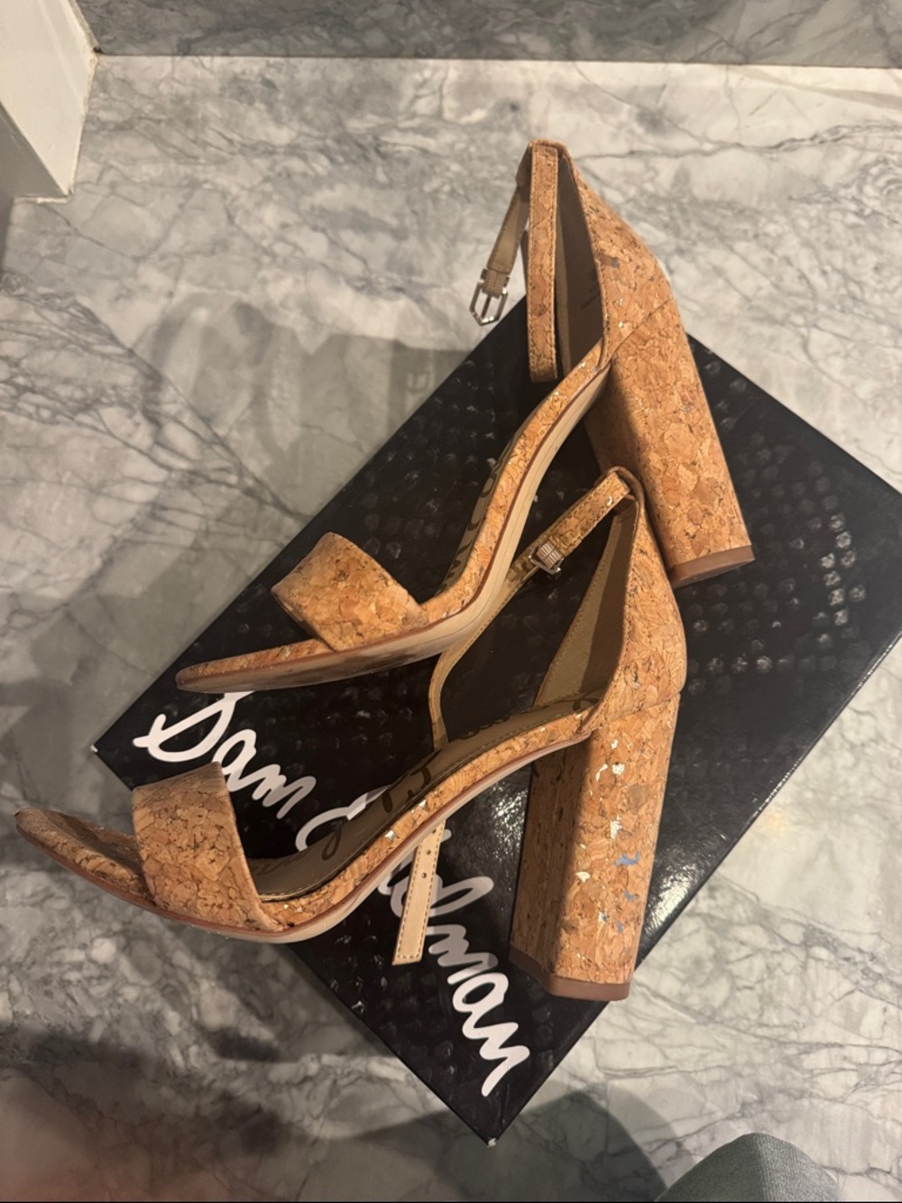 Sam Edelman Yaro Cork Ankle-Strap Block Heel in Natural Tan - Picture 4 of 5